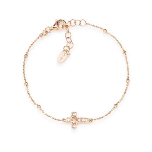 Rose Gold-Plated Silver Cross Bracelet w/ Zirconias - Guadalupe Gifts