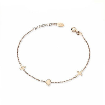 Rose Gold-Plated Silver Crosses & Heart Bracelet - Guadalupe Gifts