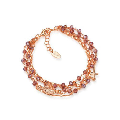 Rose Gold-Plated Silver Hail Mary Rosary Bracelet w/ Purple Crystals - Guadalupe Gifts