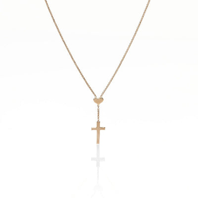 Rose Gold-Plated Silver Heart and Cross Necklace - Guadalupe Gifts
