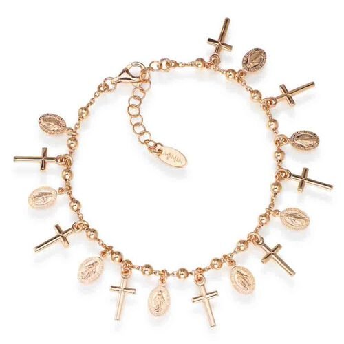 Rose Gold-Plated Silver Miracolosa & Crosses Bracelet - Guadalupe Gifts