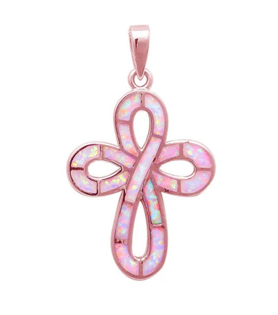 Rose Gold-Plated Silver Opal Cross Necklace - Guadalupe Gifts