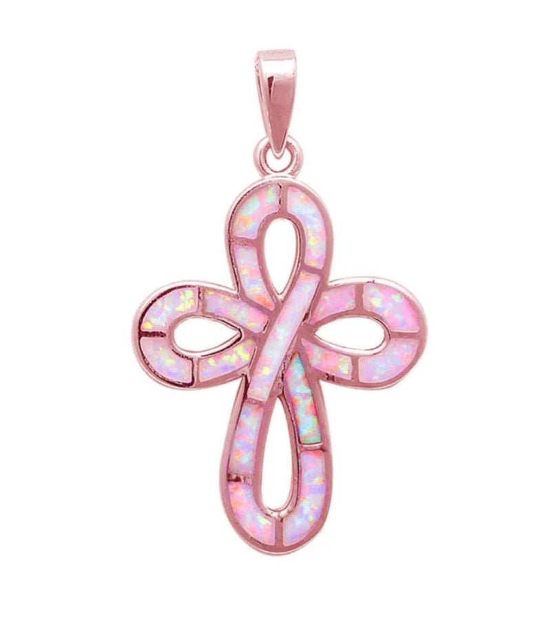 Rose Gold-Plated Silver Opal Cross Necklace - Guadalupe Gifts