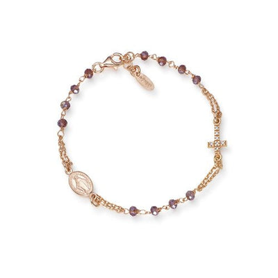 Rose Gold-Plated Silver Rosary Bracelet w/ Purple Crystals - Guadalupe Gifts