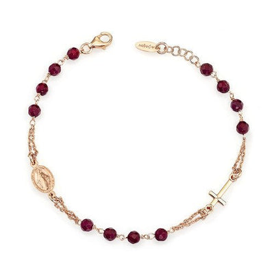 Rose Gold-Plated Silver Rosary Bracelet w/ Ruby Agates - Guadalupe Gifts
