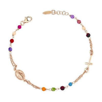 Rose Gold-Plated Silver Rosary Multicolor Bracelet w/ Jades - Guadalupe Gifts