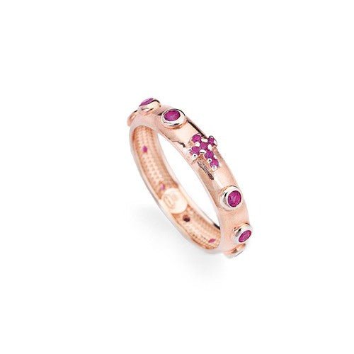 Rose Gold-Plated Silver Rosary Ring w/ Pink Zirconias - Guadalupe Gifts