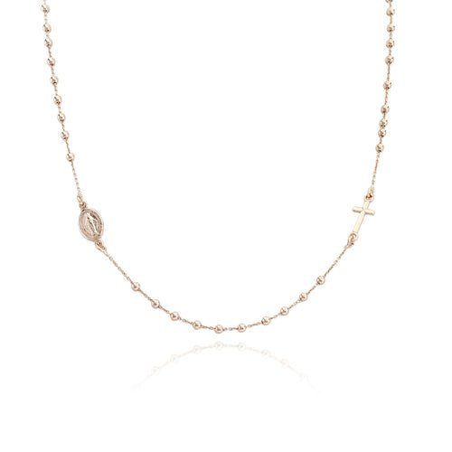 Rose Gold-Plated Silver Round Rosary Necklace - Guadalupe Gifts
