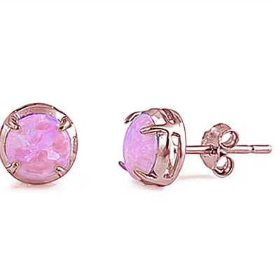Rose Gold-Plated Silver Round Shaped Pink Opal Stud Earrings - Guadalupe Gifts