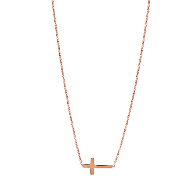 Rose Gold-Plated Silver Side Cross Necklace - Guadalupe Gifts