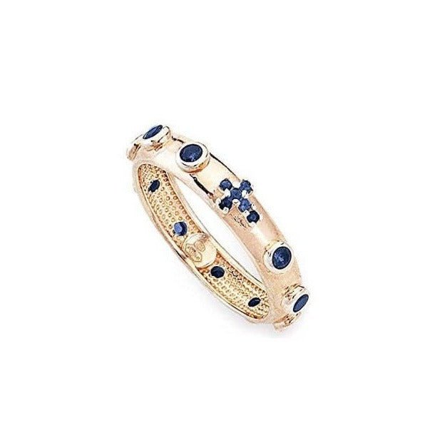 Rose Gold Vermeil Rosary Ring w/ Blue Zirconias - Guadalupe Gifts