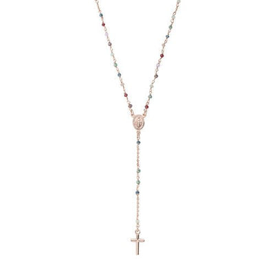 Rose SS Rosary Classic necklace & multicolor paste crystals - Guadalupe Gifts