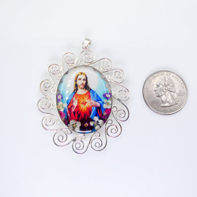 Sacred Heart Baroque Necklace w/ Pressed Flowers - Guadalupe Gifts