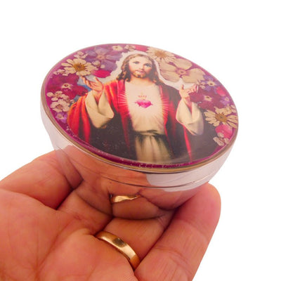 Sacred Heart Rosary Box w/ Pressed Flowers 2.9" x 1.5" x 2" - Guadalupe Gifts