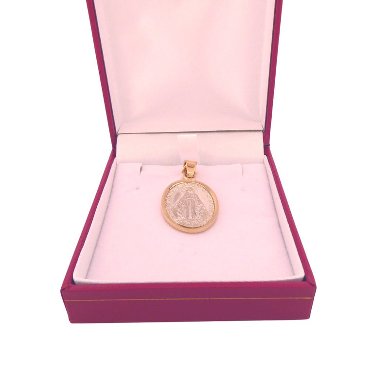 Silver 14k Gold Bezel Our Lady Large Pendant | English Version - Guadalupe Gifts