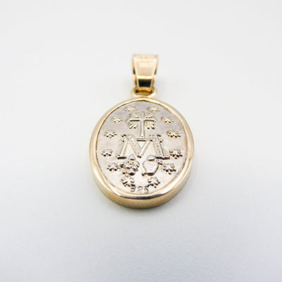Silver 14k Gold Bezel Our Lady of the Miraculous Medal Small Pendant - Guadalupe Gifts