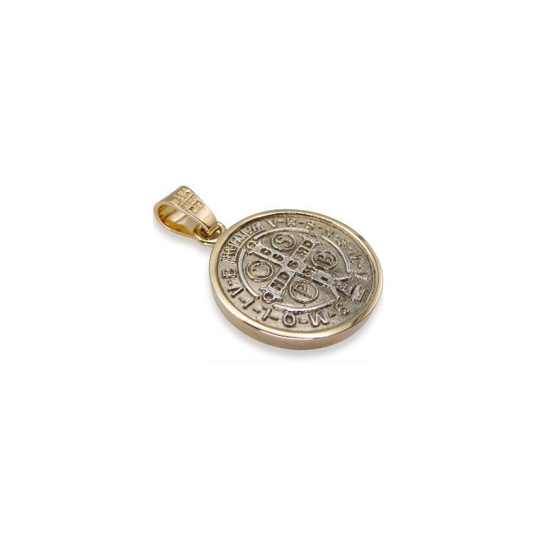 Silver 14k Gold Bezel St Benedict Medal Pendant - Guadalupe Gifts