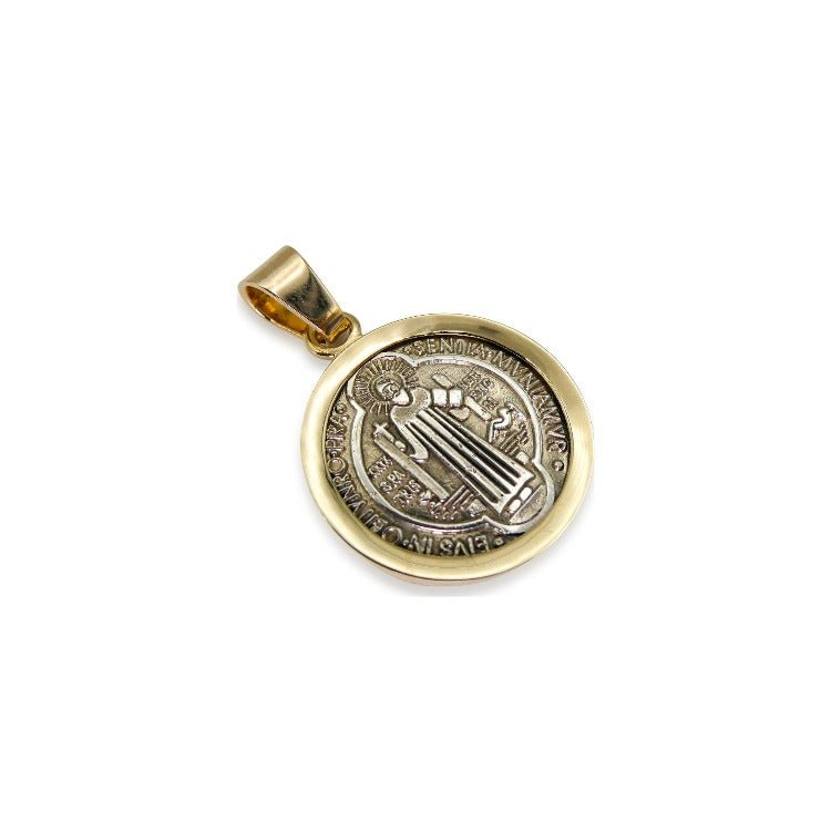 Silver 14k Gold Bezel St Benedict Medal Pendant - Guadalupe Gifts