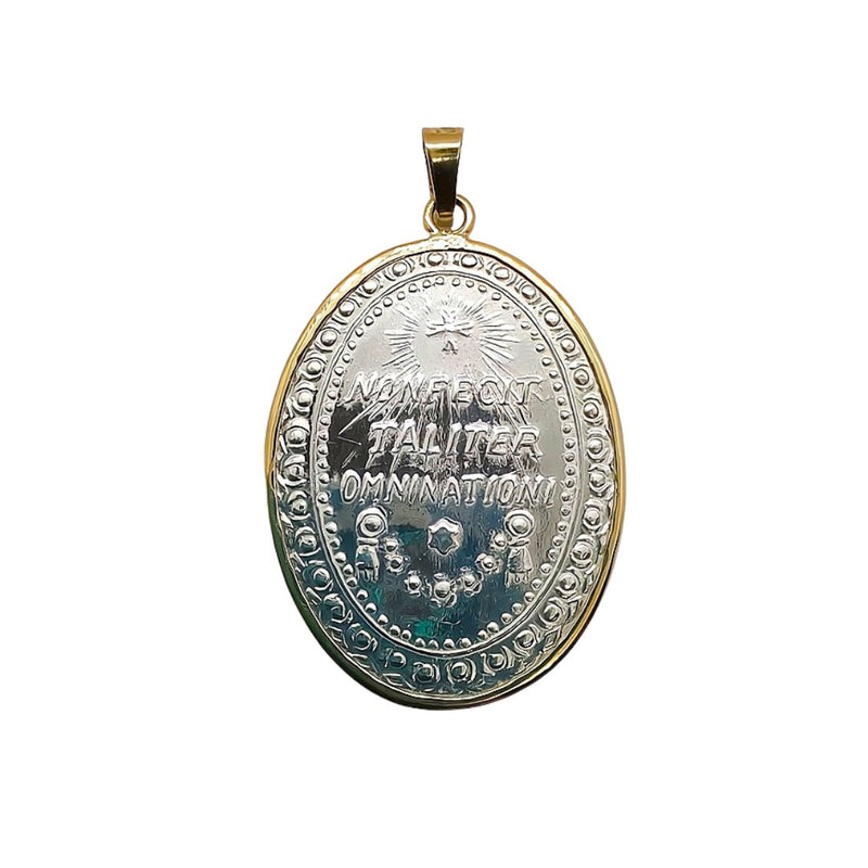 Silver 14k Gold Bezel Virgen de Guadalupe Basilica Medal 1.2" x 0.9" - Guadalupe Gifts