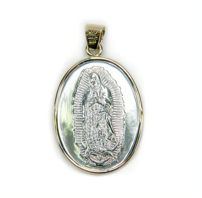 Silver 14k Gold Bezel Virgen de Guadalupe Grand Classic Medal - Guadalupe Gifts