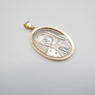 Silver 14k Gold Bezel Virgen de Guadalupe Grand Classic Medal - Guadalupe Gifts