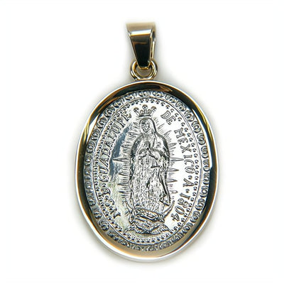 Silver 14k Gold Bezel Virgen de Guadalupe Large Medal - Guadalupe Gifts