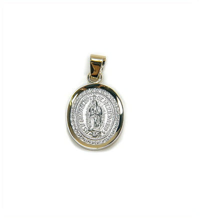 Silver 14k Gold Bezel Virgen de Guadalupe Small Medal - Guadalupe Gifts