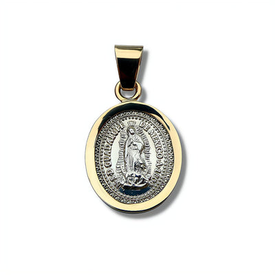 Silver 14k Gold Bezel Virgen de Guadalupe Small Medal - Guadalupe Gifts