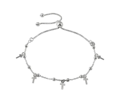 Silver Beaded Cross Charm Lariat Bracelet - Guadalupe Gifts
