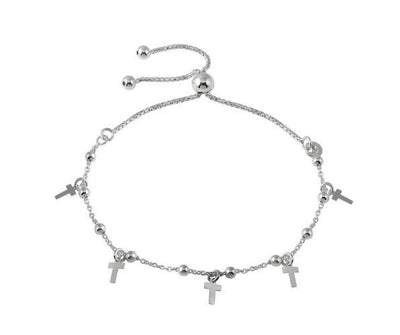Silver Beaded Cross Charm Lariat Bracelet - Guadalupe Gifts