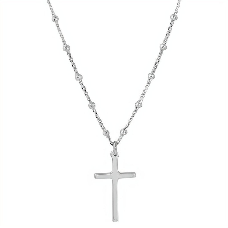 Silver Beaded Cross Necklace - Guadalupe Gifts