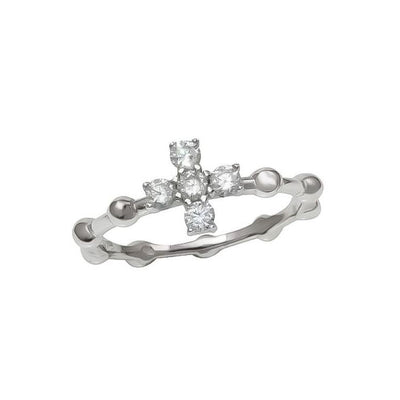 Silver Beaded Cross Ring w/ Zirconias - Guadalupe Gifts
