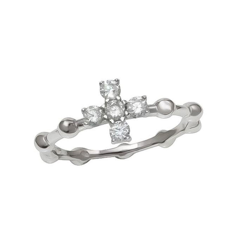 Silver Beaded Cross Ring w/ Zirconias - Guadalupe Gifts