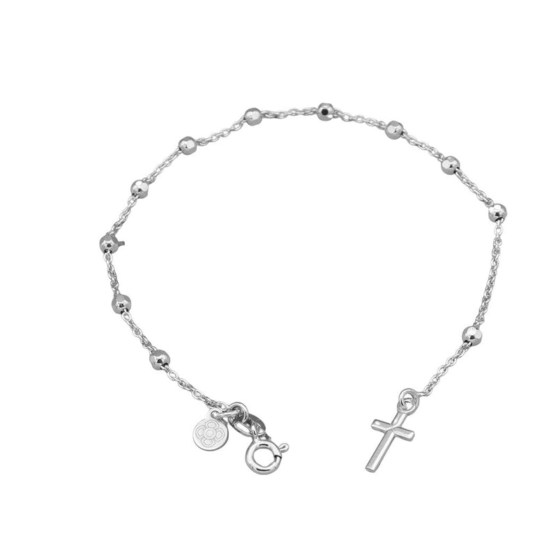 Silver Beaded Rosary Bracelet w/ Cross Charm - Guadalupe Gifts