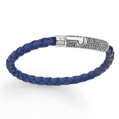 Silver Blue Braided Bracelet w/ Lord's Prayer in Latin - Guadalupe Gifts