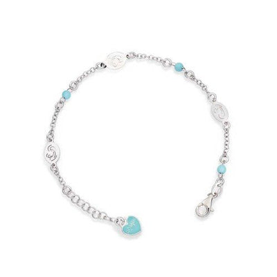Silver Christ & Mary Bracelet w/ Sky Blue Stones - Guadalupe Gifts