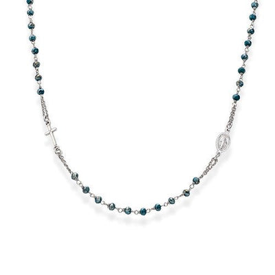 Silver Classic Rosary Necklace w/ Blue crystals - Guadalupe Gifts