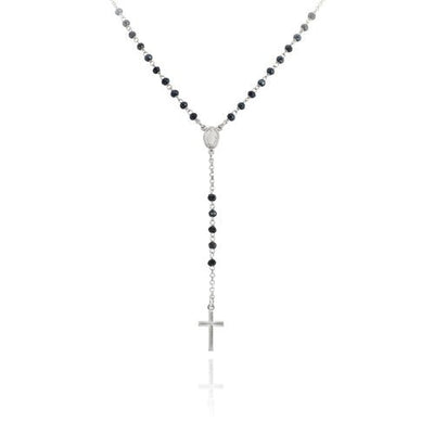 Silver Classic Rosary Necklace w/ Grey crystals - Guadalupe Gifts