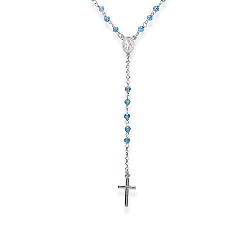 Silver Classic Rosary w/ Sky-Blue Crystals - Guadalupe Gifts