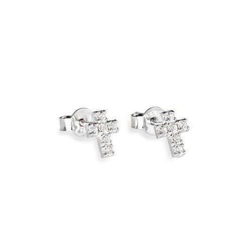 Silver Cross Earrings w/ White Zirconias - Guadalupe Gifts