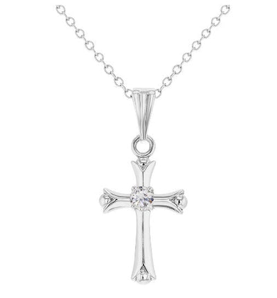 Silver Cross Necklace Pendant w/ Zirconias - Guadalupe Gifts