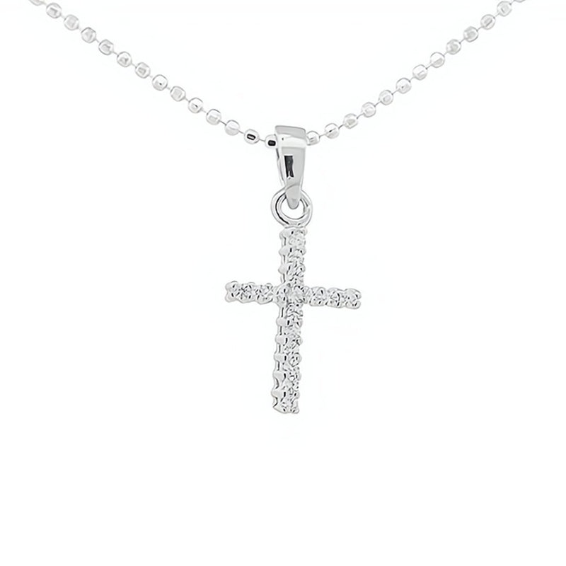 Silver Cross Necklace w/ Clear Zirconias - Guadalupe Gifts