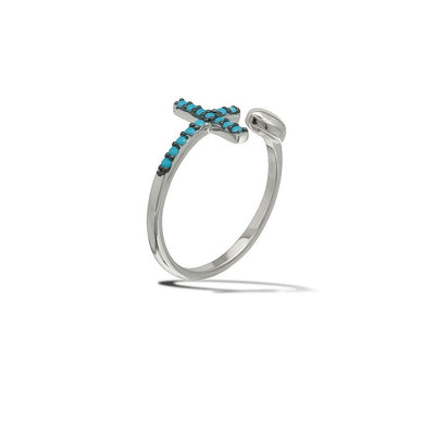 Silver Cross Ring w/ Turquoise Stones - Guadalupe Gifts