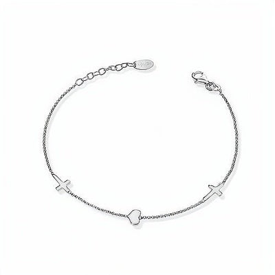 Silver Crosses & Heart Bracelet - Guadalupe Gifts