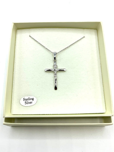 Silver Glossy Crucifix Necklace - Guadalupe Gifts