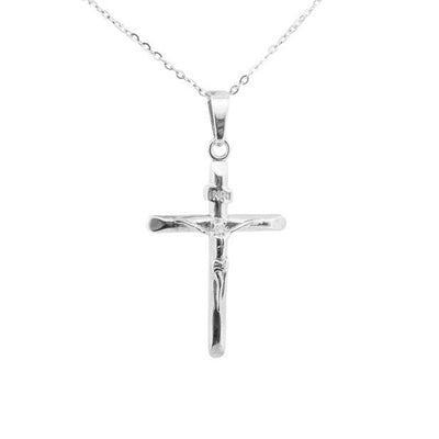 Silver Glossy Crucifix Necklace - Guadalupe Gifts