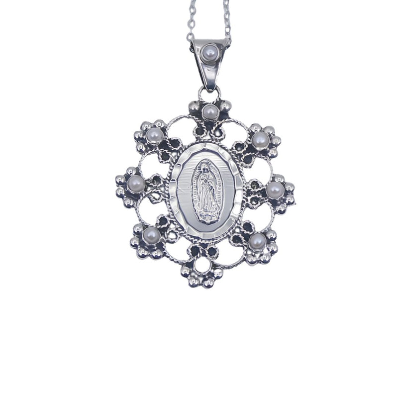 Silver Guadalupe Baroque Pendant with Pearls - Guadalupe Gifts