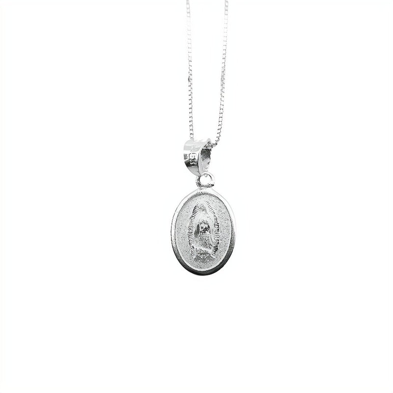 Silver Guadalupe Oval Mini Pendant Necklace - Guadalupe Gifts