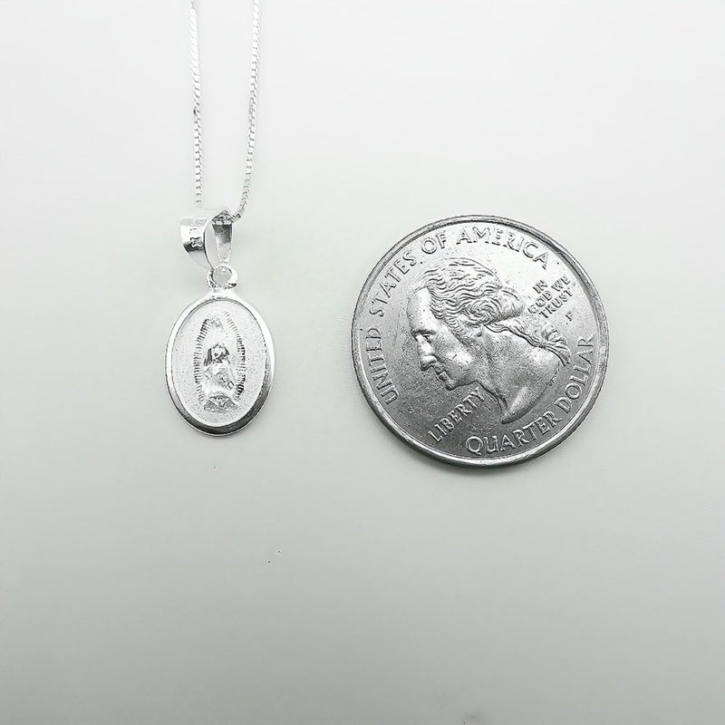 Silver Guadalupe Oval Mini Pendant Necklace - Guadalupe Gifts