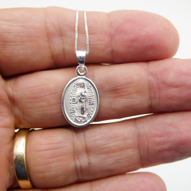 Silver Guadalupe Oval Pendant Necklace - Guadalupe Gifts